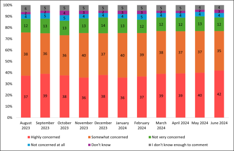 Graph of Consumer concerns about ultra-processed or over-processing of food, August 2023 to June 2024